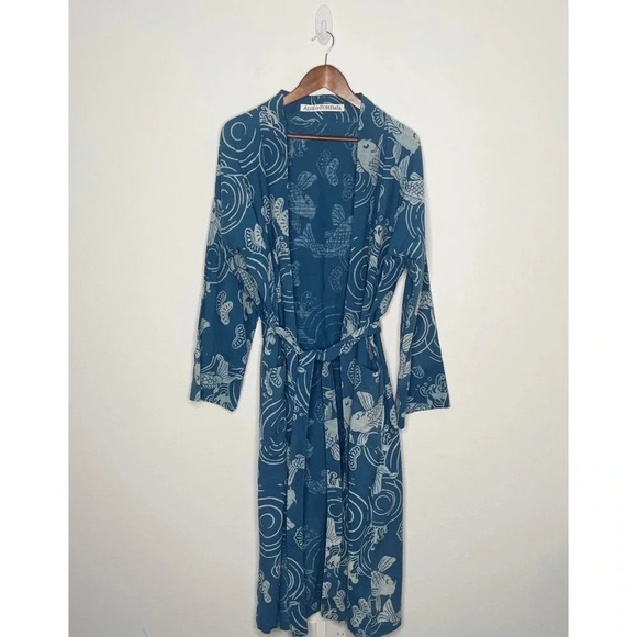 Alix of Bohemia First Wave Fish Kimono Long Belted Blue Cardigan Coat - Picture 1 of 16